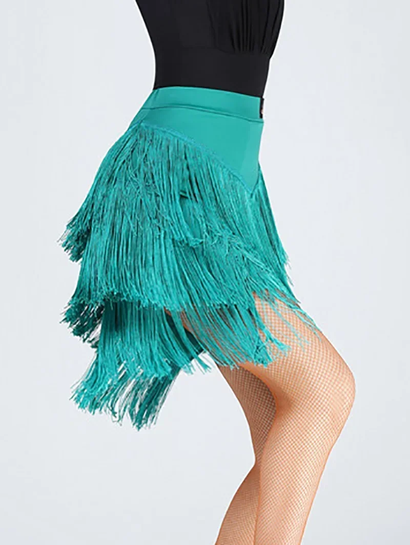 Women Latin Dance Skirt One Piece Ballroom Rumba Samba Tassels Dancewear Adult Female Training Chacha Safety Performance Costume