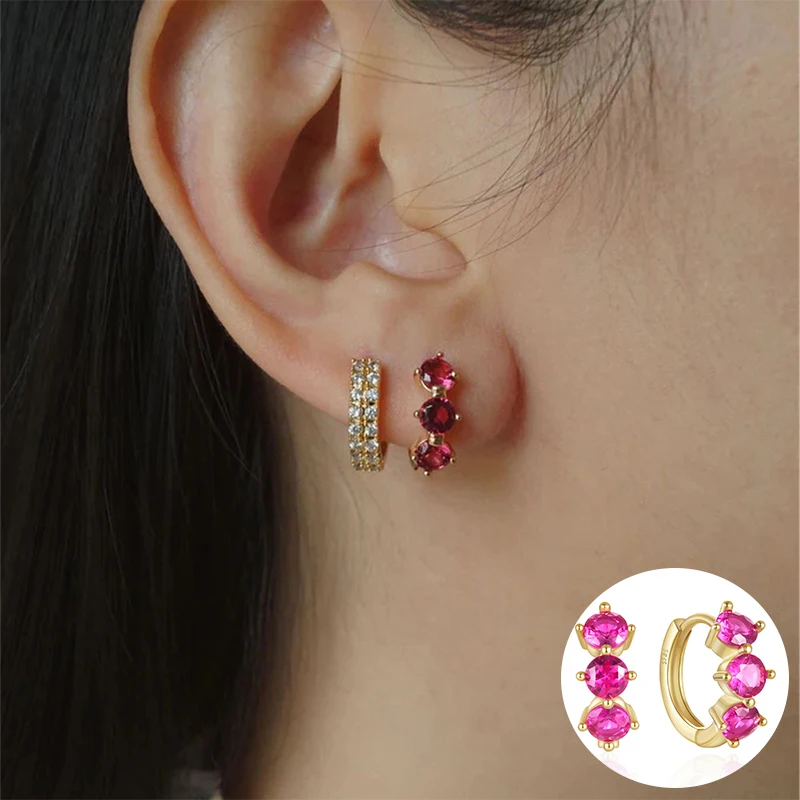 

100% 925 Sterling Silver Zircon Geometric Earring for Women Girl Simple Fashion Round Design Jewelry Party Gift Dropshipping