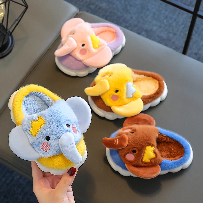 

2023 New Winter Elephant Slipper Child Home Fur Slides Shoes Funny Animal Flops Boy Girls Winter House Shoes Toddler Slippers