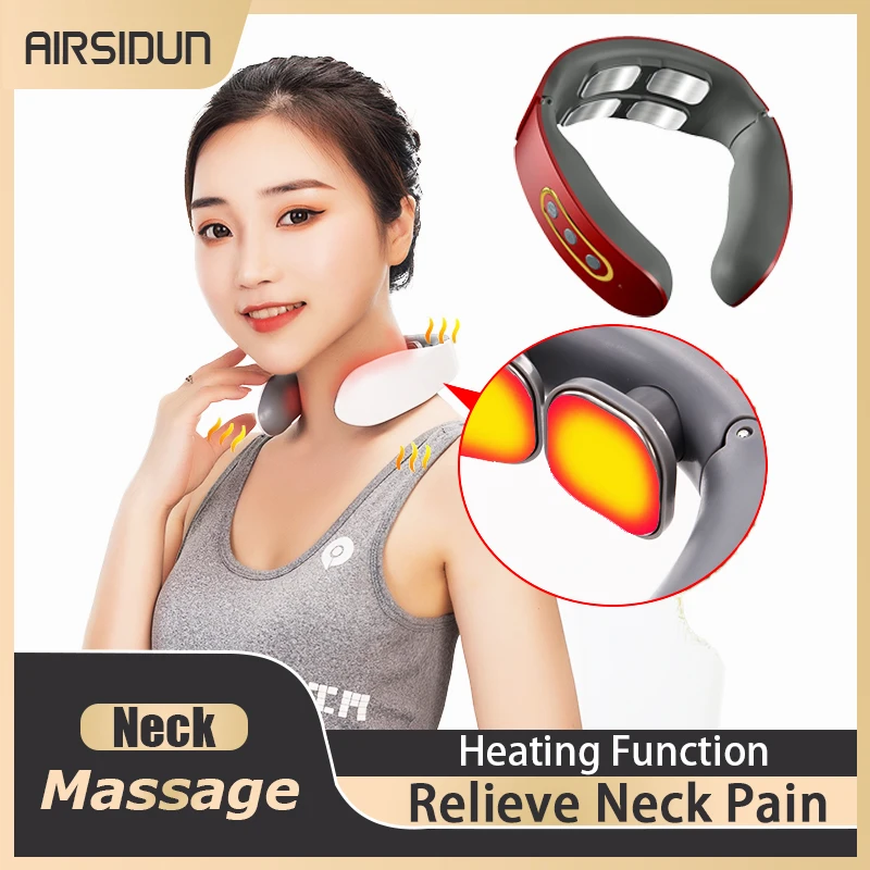 

Neck Massager Pulse Current Massage Multiple Massage Heads Heat To Relieve Cervical Pain Massager