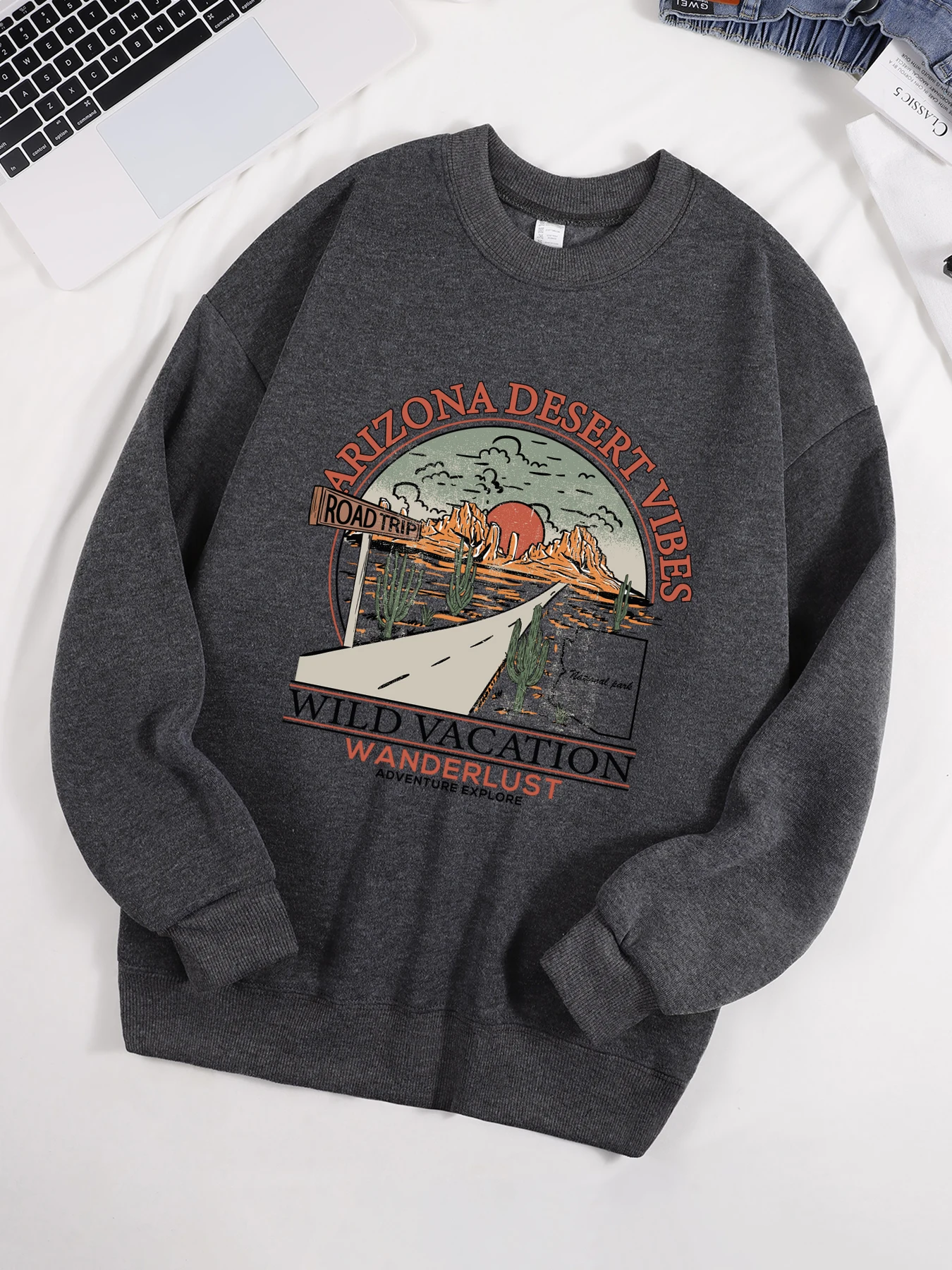 Arizona Desert Vibes Wild Vacation Wanderlust Print Sweatshirt Männer Straße Oansatz Pullover Fleece Lose Kleidung Unisex Herbst Top – Detail 12