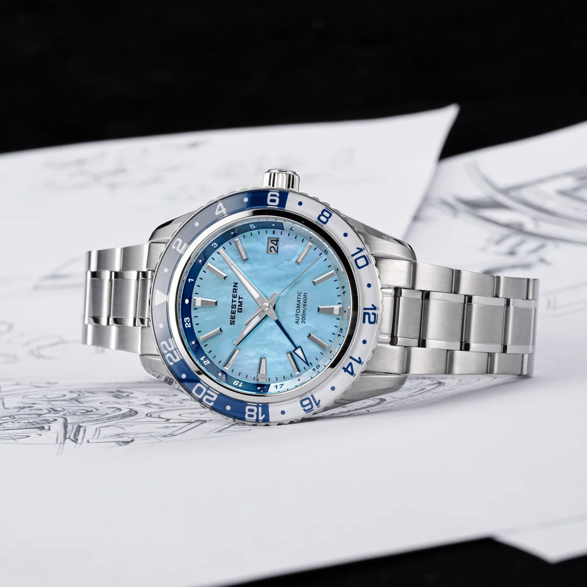 SEESTERN Men of Watch Office GMT Automatic NH34 Movement Sapphire Glass Bezel 20bar Waterproof Diver Mechanical Wristwatch S456 4