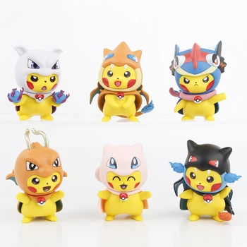 New 6pcs/set Pokemon Pikachu as Charizard Mew Figure Toys 7cm 1