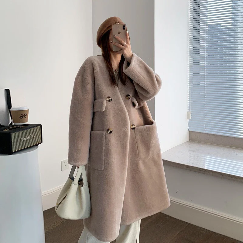 2023 Women's New Winter Korean Coat Fashion Long Lamb Wool Warm Fur Coat Thick WIndproof Slim Temperament Coat