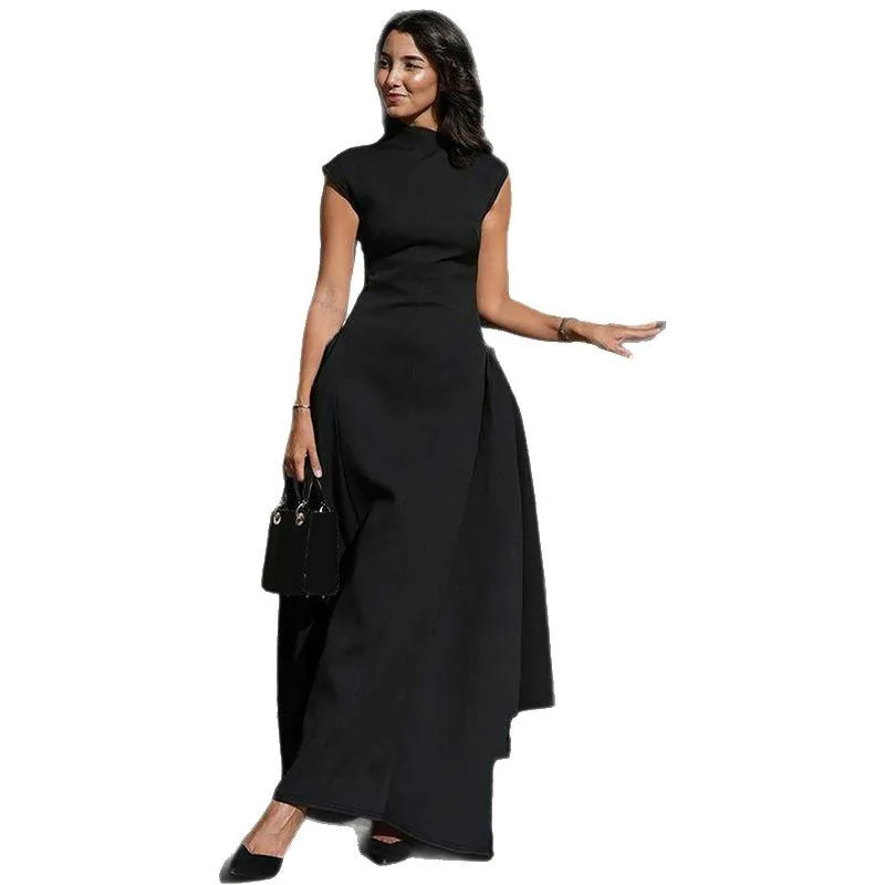 Abbigliamento donna 2025 Autunno e inverno Nuovo abito alla moda senza maniche in tinta unita Abito lungo a pieghe sottile - immagine 5