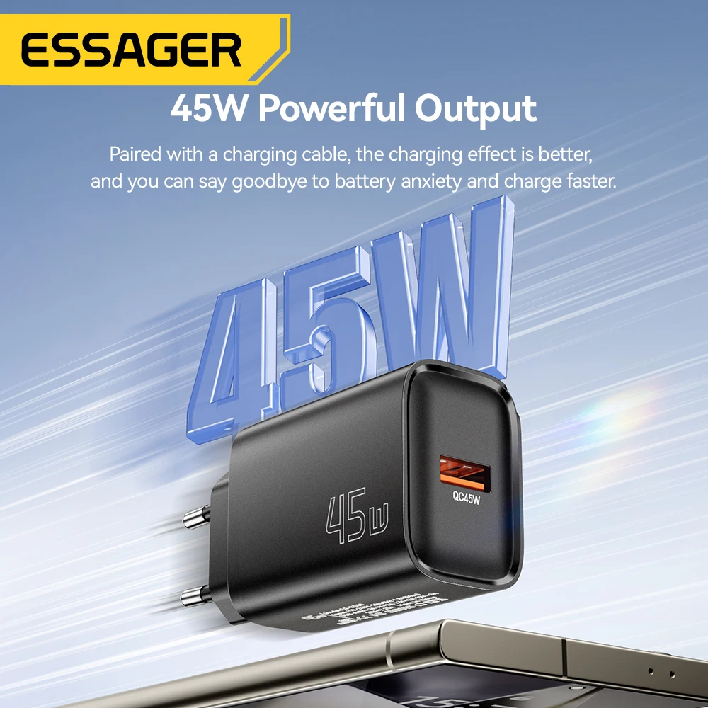 Essager 45W USB A Charger QC3.0 PD Fast Charging Wall Charger For Samsung Galaxy S24 S23 Xiaomi 15 iPad Vivo USB A Quick Charger