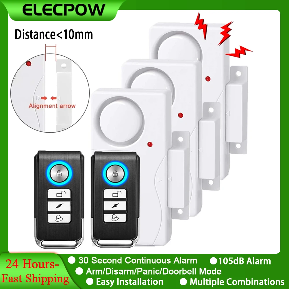 Elecpow Door Window Burglar Alarm Sensor Wireless Remote Control Anti-Theft Alarm System Kit Home Security Door Open Detectors