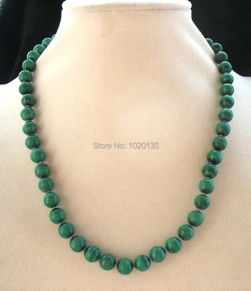 Malachite green round 8mm AA necklace  18
