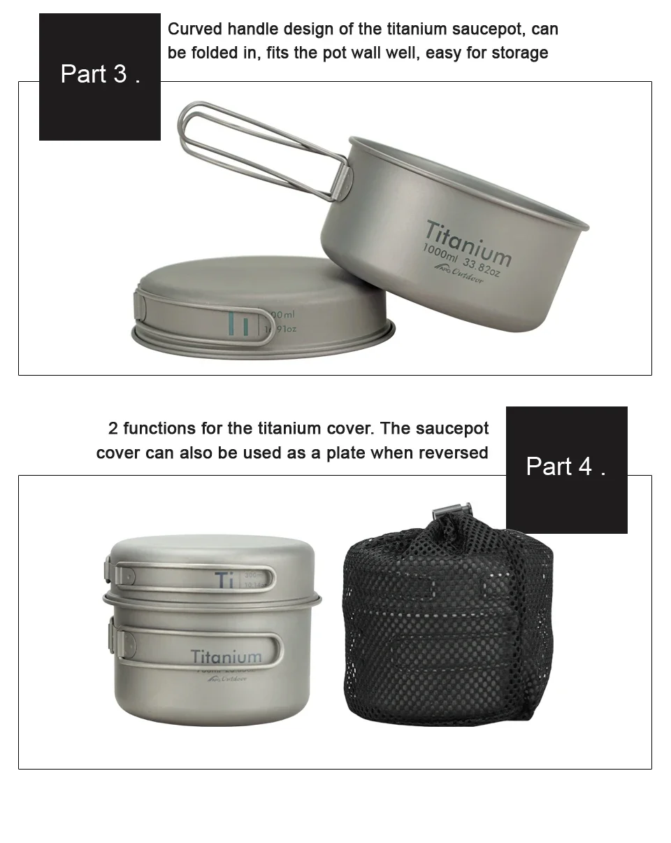 Ultralight Titanium Camping Pan Set 6