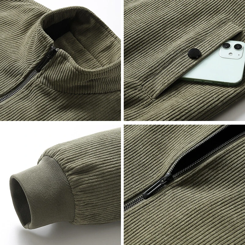 Fleece Jacket Men Winter Thick Corduroy Jackets Coats Solid Color Zipper Stand Collar Windbreaker Fashion Casual Parkas Outwear 6