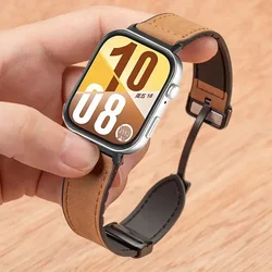 Premium Leather and Silicone Magnetic Buckle Watch Strap Bracelet for Huawei Watch Fit 3 (Brown)