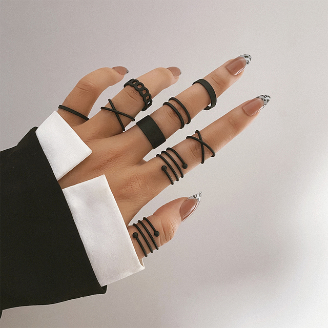 Black Finger Rings For Women Men Simple Chain Ring Set Fashion Rings 2022 Trend Friend Gifts Party Knuckle Jewelry Party