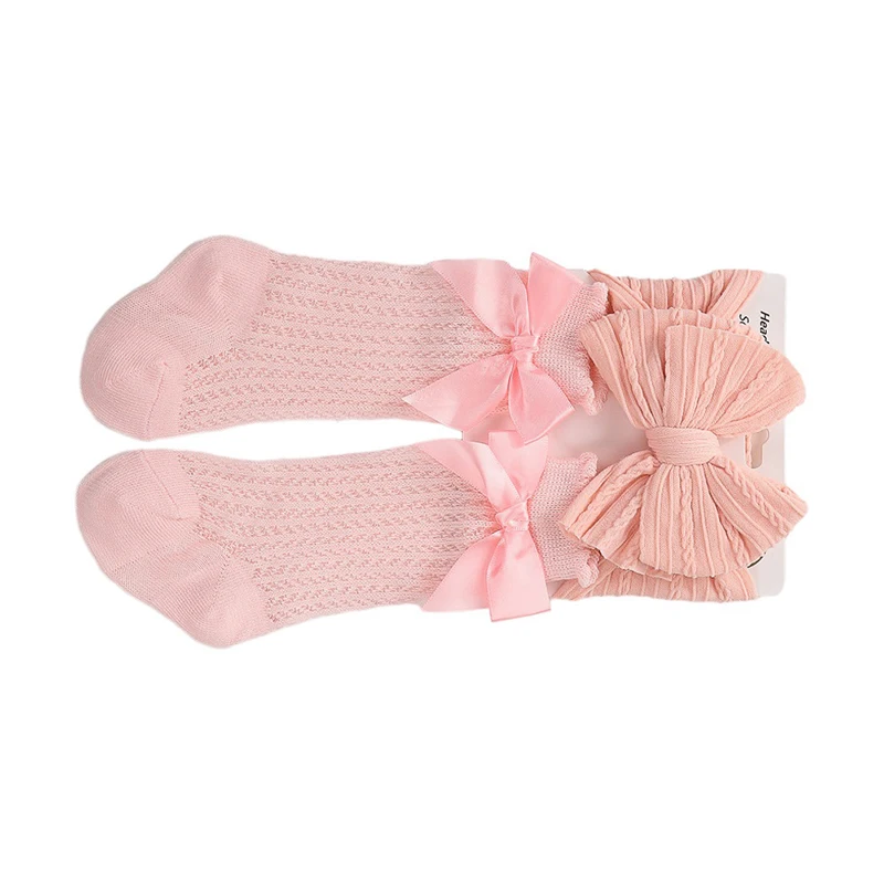 Adorable Baby Girls Socks and Headband Set with Delicate Knit Bow Detail for Special Occasions like Parties Weddings and