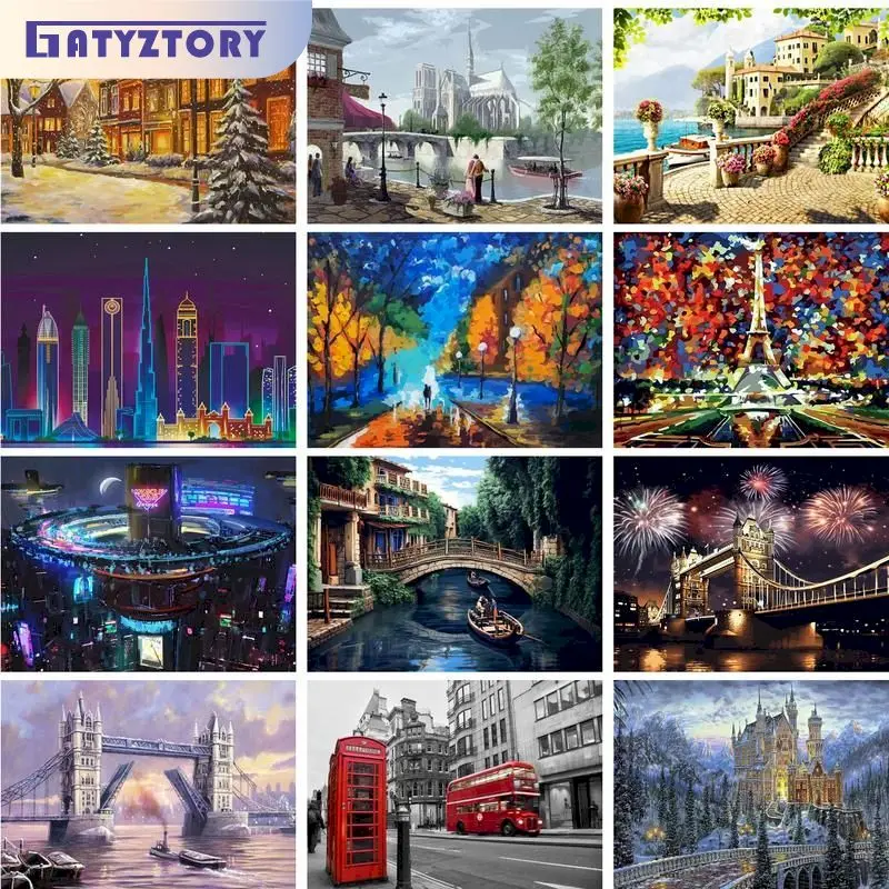 

GATYZTORY Diy Oil Painting By Numbers City Landscape Picture By Numbers Kits Modern Home Wall Art Decors 40x50cm Diy Gift
