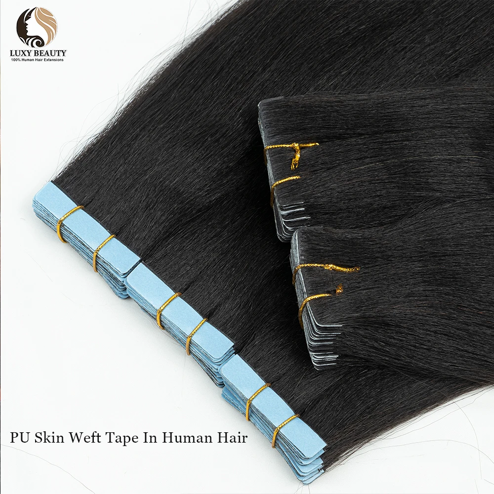 Light Yaki Straight Tape In Human Hair Extensions PU Skin Weft Human Hair Bundles Invisible Yaki Straight Tape In Hair Extension