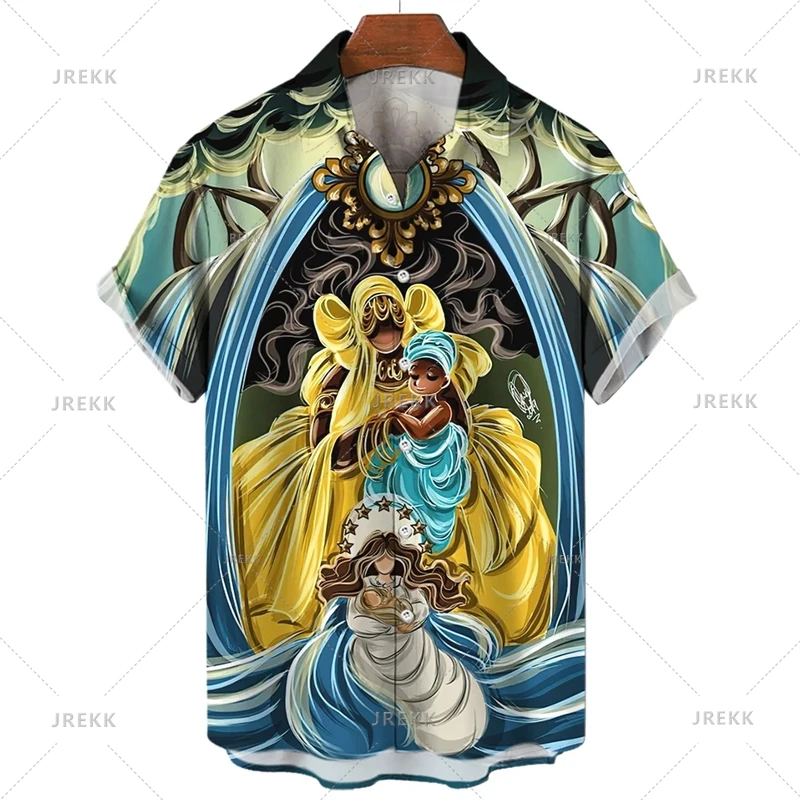 Camisa vintage para hombre con estampado 3D de Umbanda, nuevos diseños, camisetas de manga corta, moda urbana, hip hop, ropa para hombre, camisas de gran tamaño, blusa