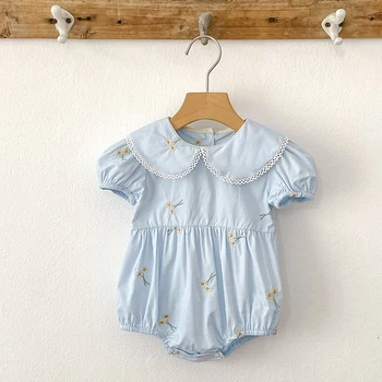 Nouveau été nouveau-né vêtements enfants bébé filles barboteuses 4 couleurs nouveau infantile enfants bébé filles broder fleur bébé barboteuses vêtements
