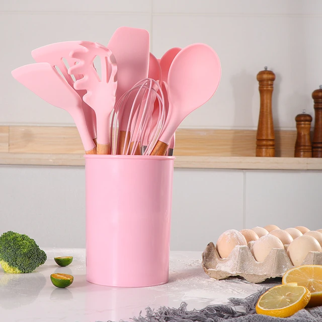 12Pcs Pink Silicone Utensils Set Non-Stick Cookware Spatula Ladle Egg  Beaters Shovel Cooking Kitchenware Tool Kitchen Gadget - AliExpress