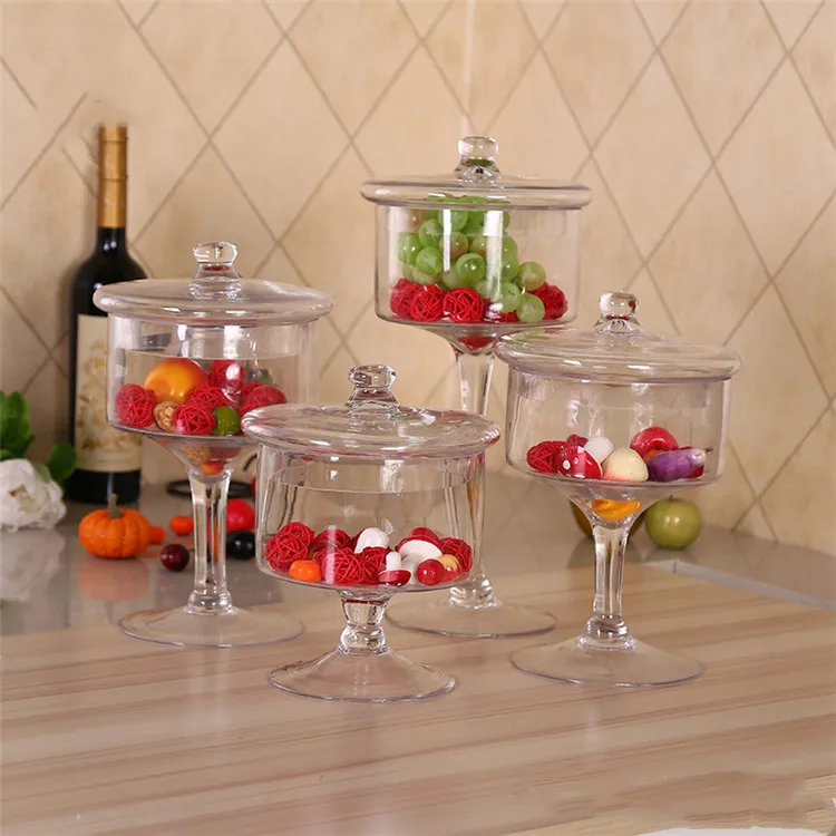 

Transparent Glass Storage Jars Decorative Fruit Bowl Candy Pot Crystal Storage Jar with Lid Kitchen Spice Organizer