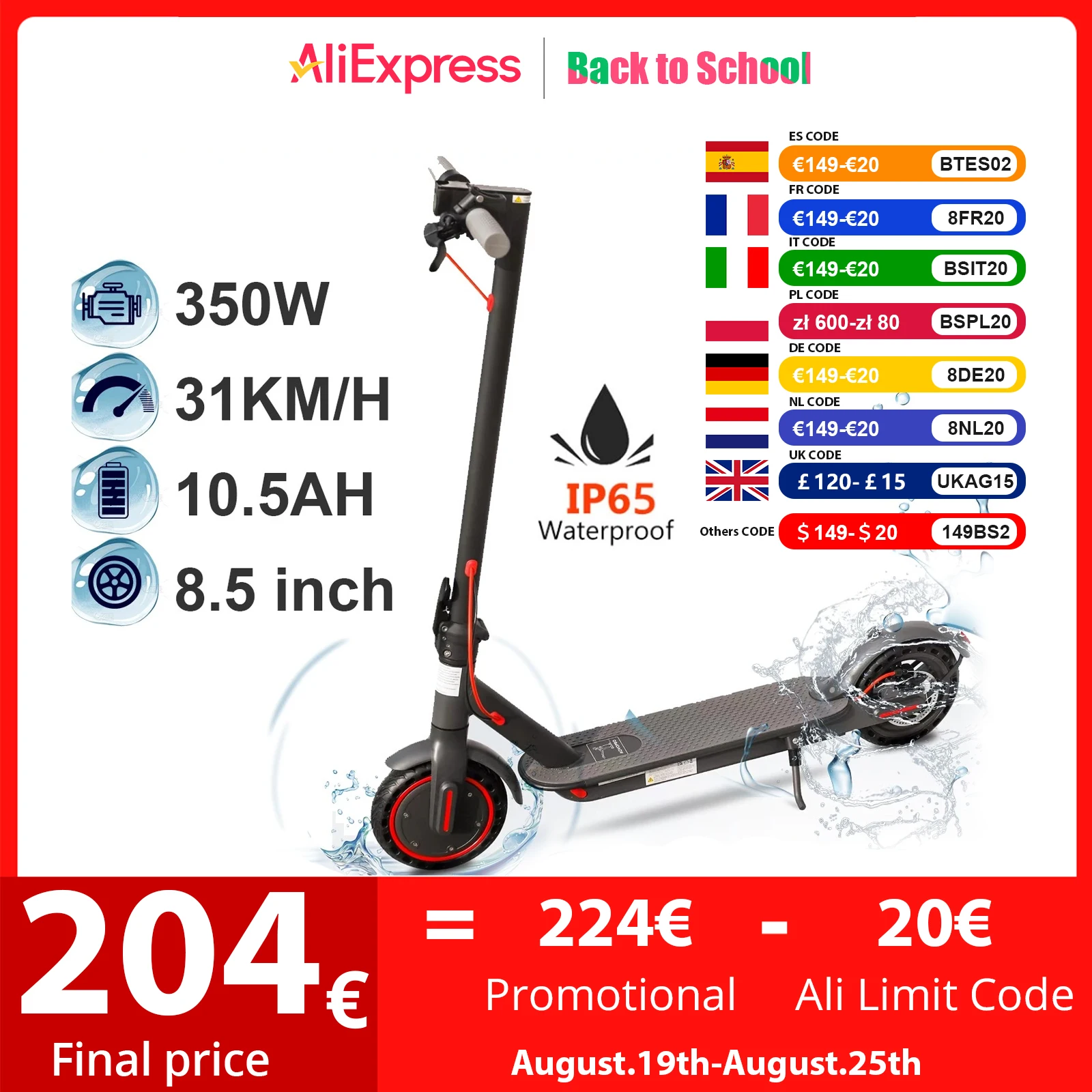 Trottinette électrique LADPED ES80 350W - Vitesse 30km/h, Autonomie 10.5AH, Pour Adultes