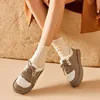 BEAUTODAY Furry Flats Women Cow Suede Round Toe Solid Color Hook & Loop Lace-Up 2023 Winter Ladies Warm Shoes Handmade 27843 3