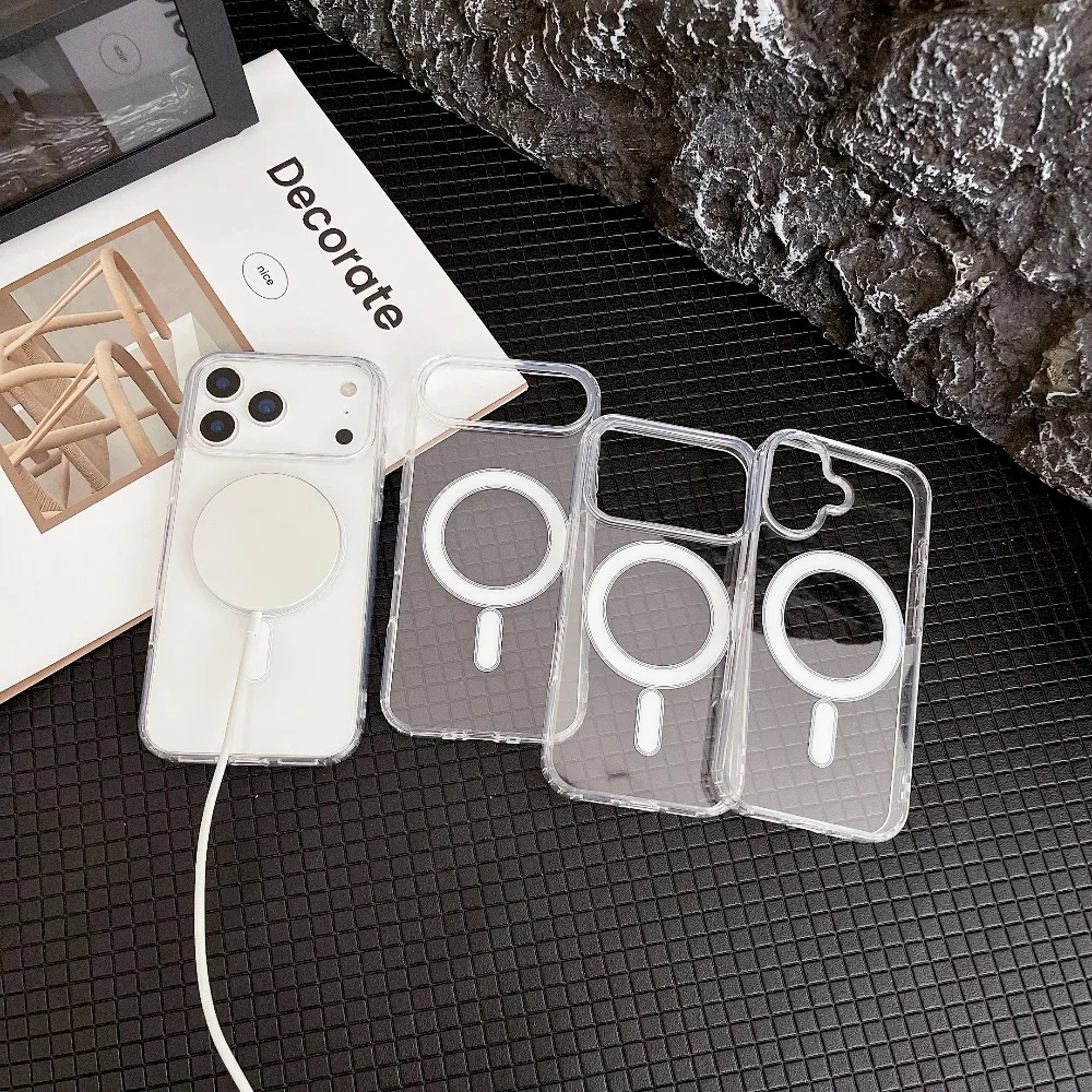 Transparent Original Magnetic Phone Case for iPhone 17 16 15 14 Plus 13 12 mini 11 Pro XS Max XR for Magsafe Acrylic Clear Cover 4