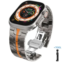 Luxury Titanium Stainless Steel Watch Strap - Premium Metal Bracelet for 44mm - 45mm - 46mm - 49mm (Titanium orange - tool)