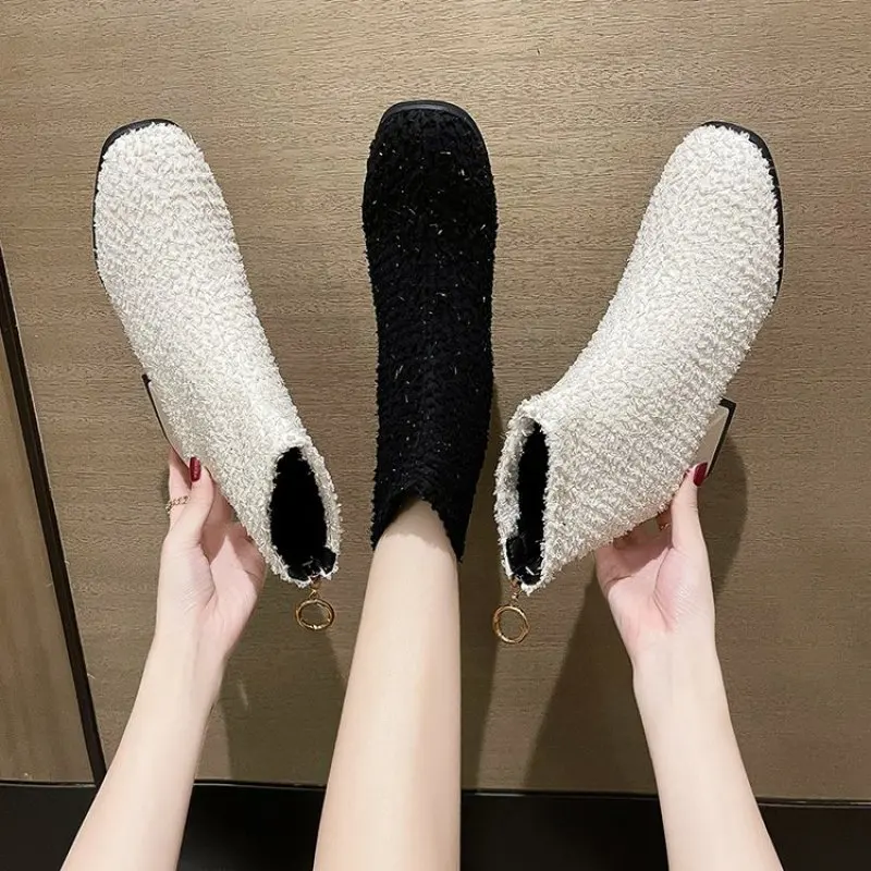 Новые женские ботинки, ботильоны на высоком квадратном каблуке, женская обувь, Размеры 35-42, стильные удобные простые ботинки