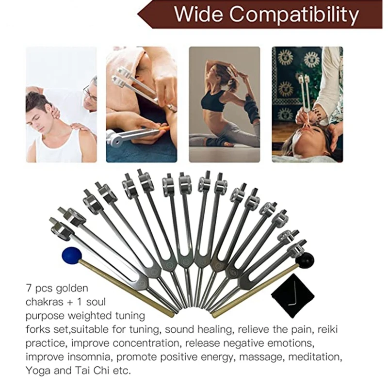 8 Pieces Chakra Tuning Fork Set Silver Chakra Tuning Fork For Healing, For Meditation 6