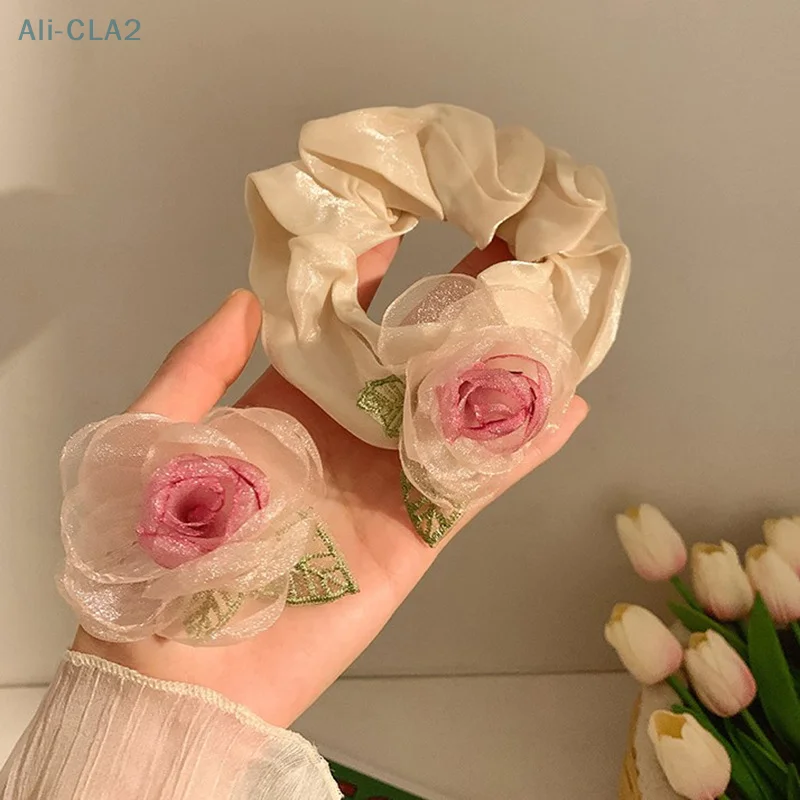 

Elegant Pink Rose Hairpin Flower Girl Mori Style Fairy Beauty Head Side Clip Headband Summer Hair Accessories For Women 2023 New