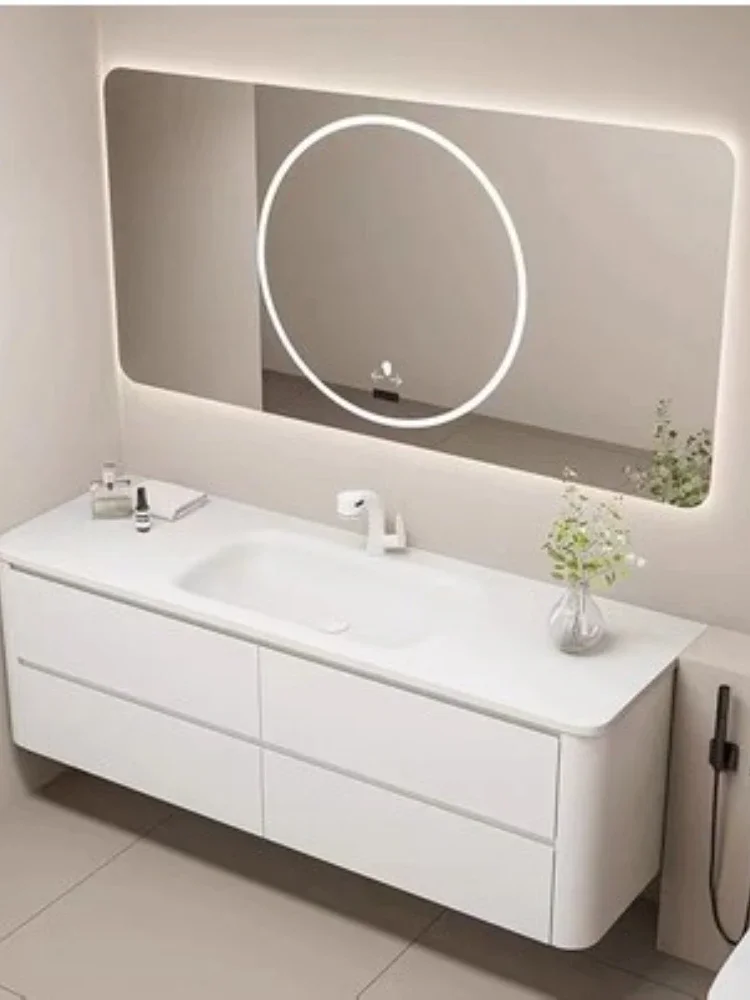 Combination Whole Washbin Skin Feeling Circular Arc Oak Paint Cabinet Body Simple Bathroom Table