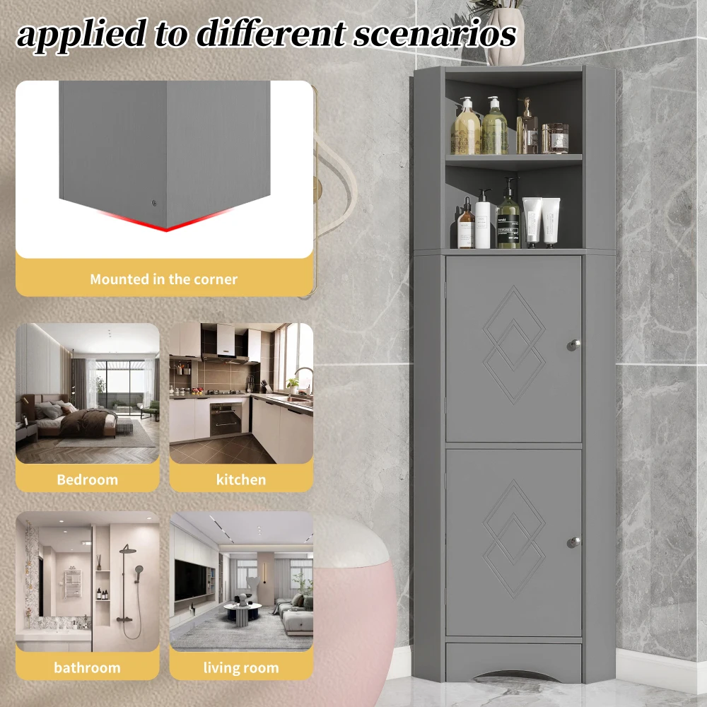 Badezimmerschrank, Badezimmermöbel, Eckschrank mit 2 Ablagefächern, offenes Fach mit verstellbarem Einsatzboden – Detail 39