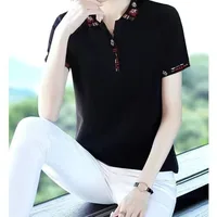 White Tops Polo Neck Shirts for Women T-shirt Woman Pink Short Sleeve Tee Plain Clothing New Synthetic Y2k Fashion Summer 2025 V - Image 2