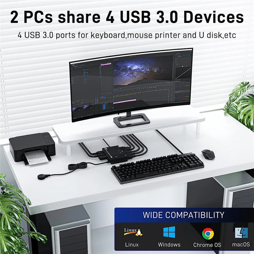 4K 240Hz DisplayPort KVM Switch 2 Port 8K 60Hz DP Video USB Switcher for 2 Deskt
