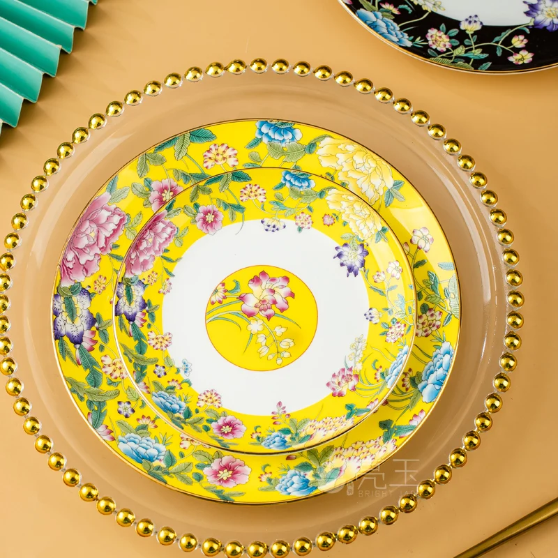 

Посуда керамическая миска и набор посуды глазурь Цзиндэчжэнь домашнее блюдо Золотая кость Китайский простой модный подарок 8 дюймов Универсальная