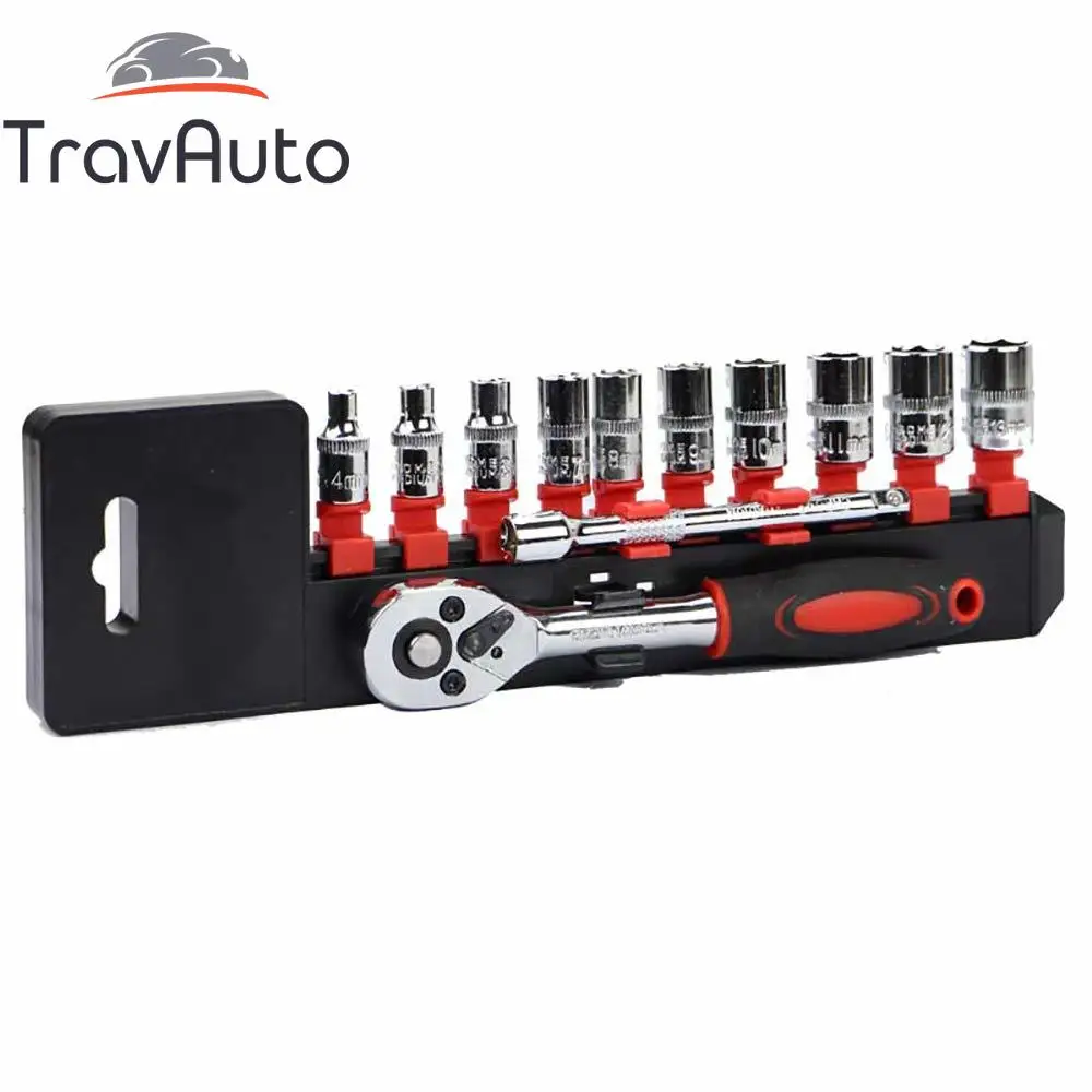 12Pcs 1/4" Ratchet Socket Wrench Kit 4 13mm Quick Release Reversible