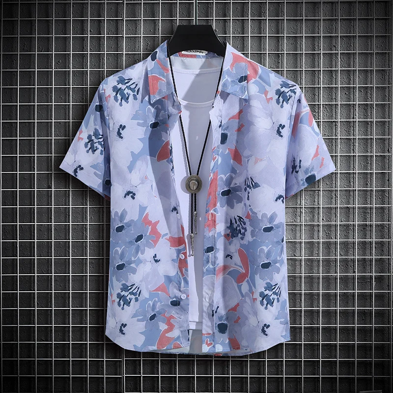 Summer Hawaiian Men's Short Sleeved Button Up Floral Fashion Shirt Man Casual Social Plant Element Oversized Streetwear Clothing 2