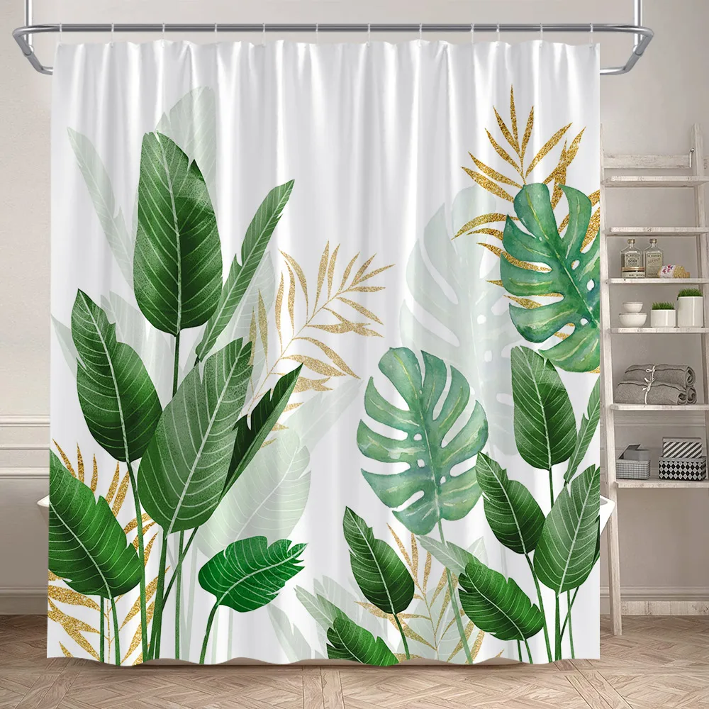 HNBFKD Pianta con foglie ad acquerello con decorazione floreale per il bagno, tenda da doccia con ganci, tenda sospesa per decorazioni per hotel e pensione 180x230cm/71x91in(WxH