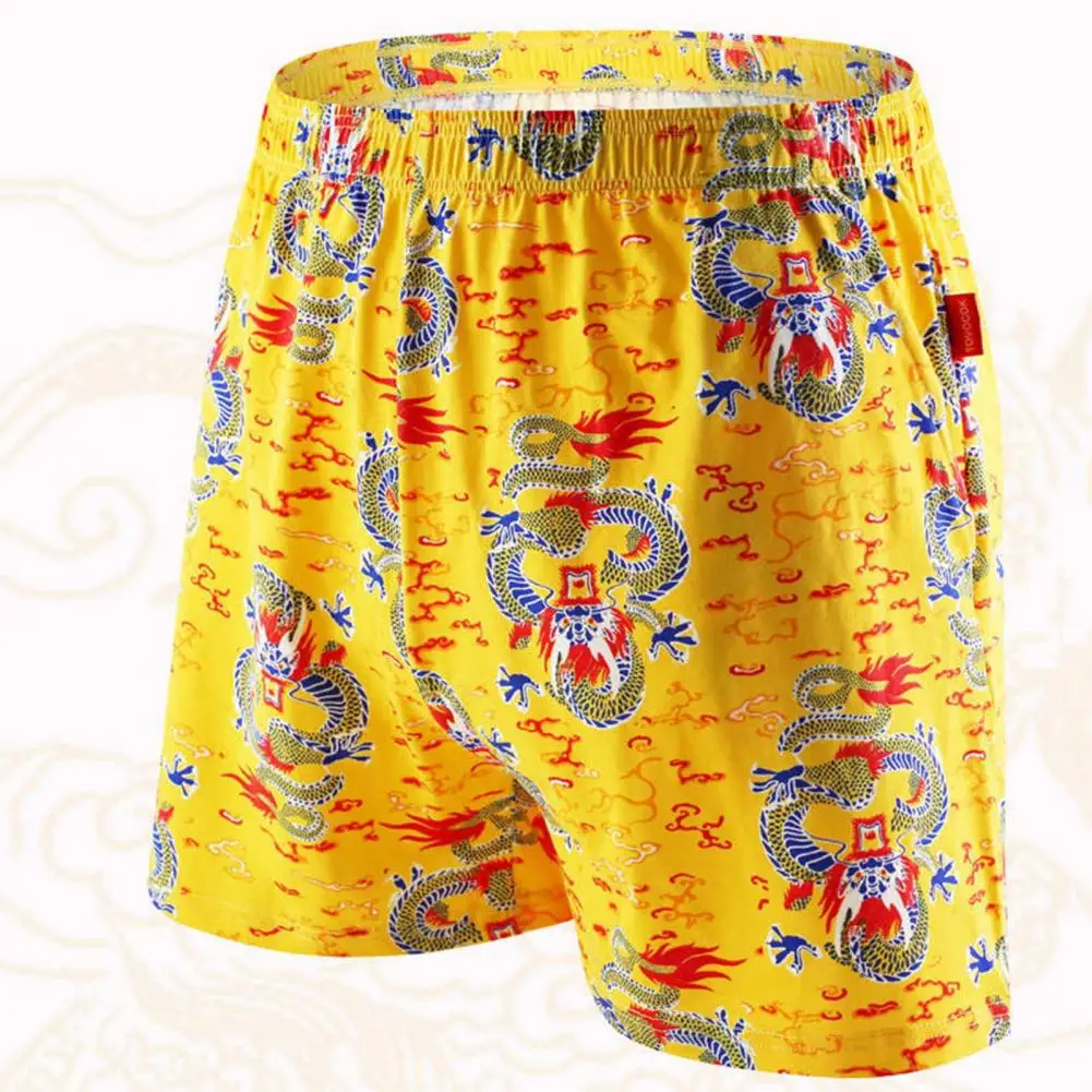 

Men Panties Loose Fit Bouncy Breathable Elastic Waist Non-stuffy Anti-septic Dragon Printed Male Underwear Boxer Shorts Daily