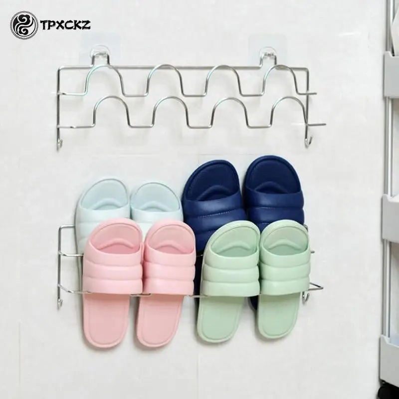 Double-layer Shoes Holder Wall Mount Slipper Hanging Shelf Organizer Living Room 2