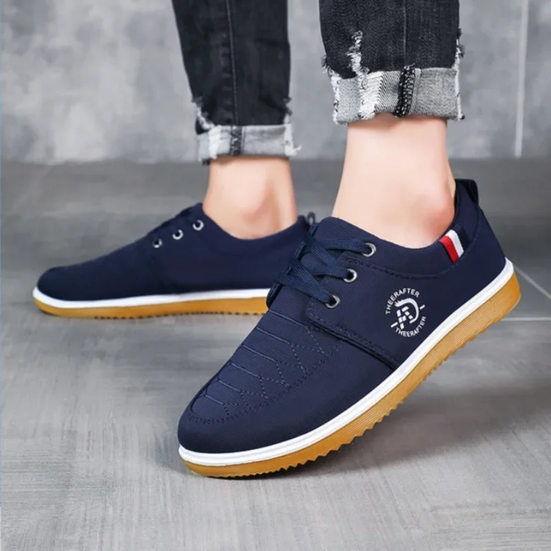 Men's Canvas Shoes Breathable Casual Shoes for Men Lace Up Vulcanize Shoes Light Walking Flats for Men Non Slip Sneaker Big Size 4