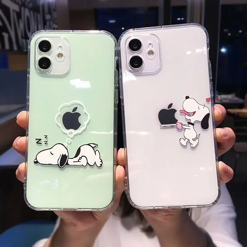 Snoopy Cute Cartoon Transparent Phone Case For iPhone 16 15 13 12 11 Pro Max Xr Xs Max 14 Plus 8 Plus Case Cute Soft Cover Y2k 1