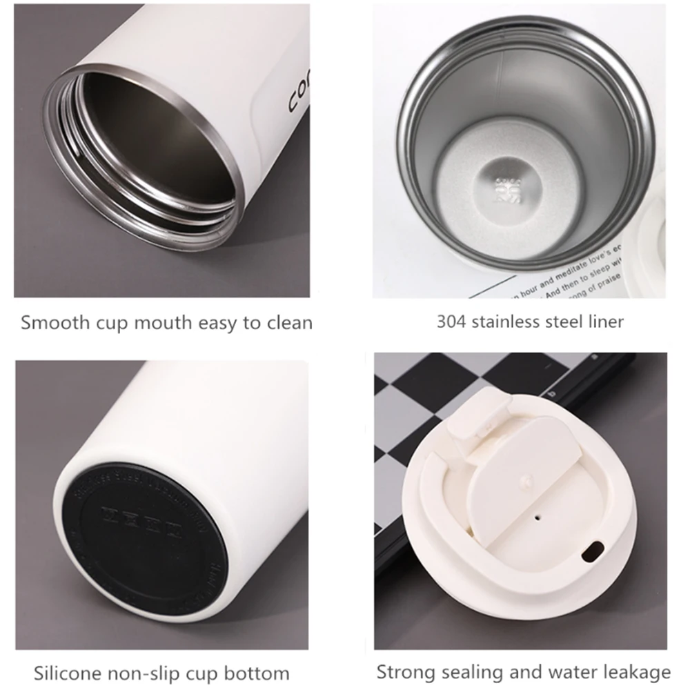 Stainless Steel Insulated Travel Mug 380ml 510ml Leak-Proof Thermos Cup