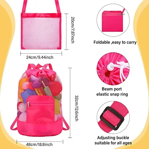 접이식 해변 메쉬 가방, 해변 보관 파우치, 토트백, 대용량 여행 어린이 장난감, 정리함 그물 휴대용 보관 배낭