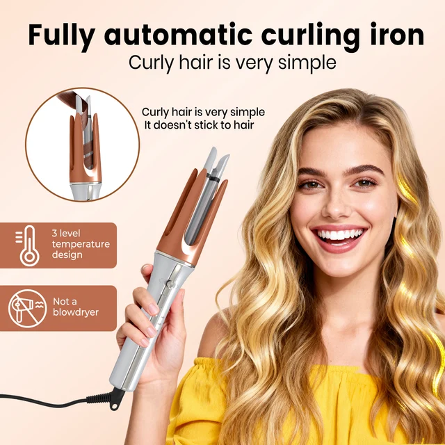 Auto Negative ions Rotating Hair Curler 3 grades Temperature Ceramic Fast Heat Hair Curler Big Wave Curling Iron Styling Tools 4