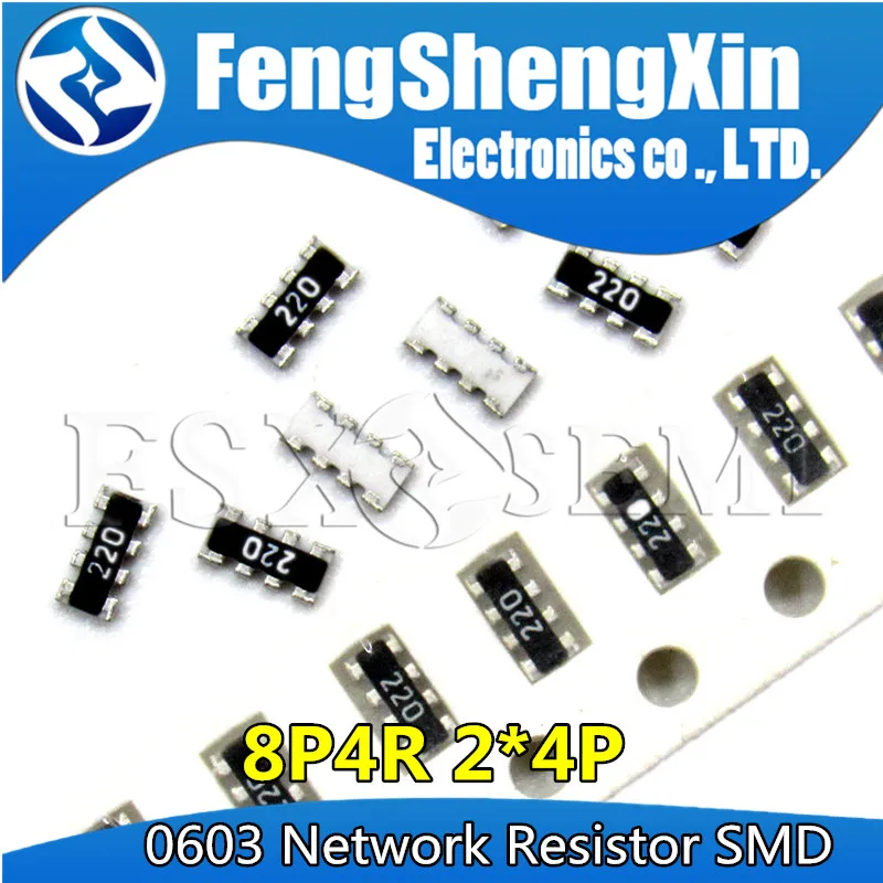 100pcs 0603 8P4R 2*4P SMD Network Resistor array 0R~1M 1 10 22 47 100 220 330 470ohm 1K 2.2K 4.7K 10K 22K 47K 100K 220K 470K 10M