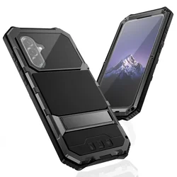 Heavy Duty Metal Armor Shockproof Phone Case with Built - in Screen Protection - Samsung A36 (Black)