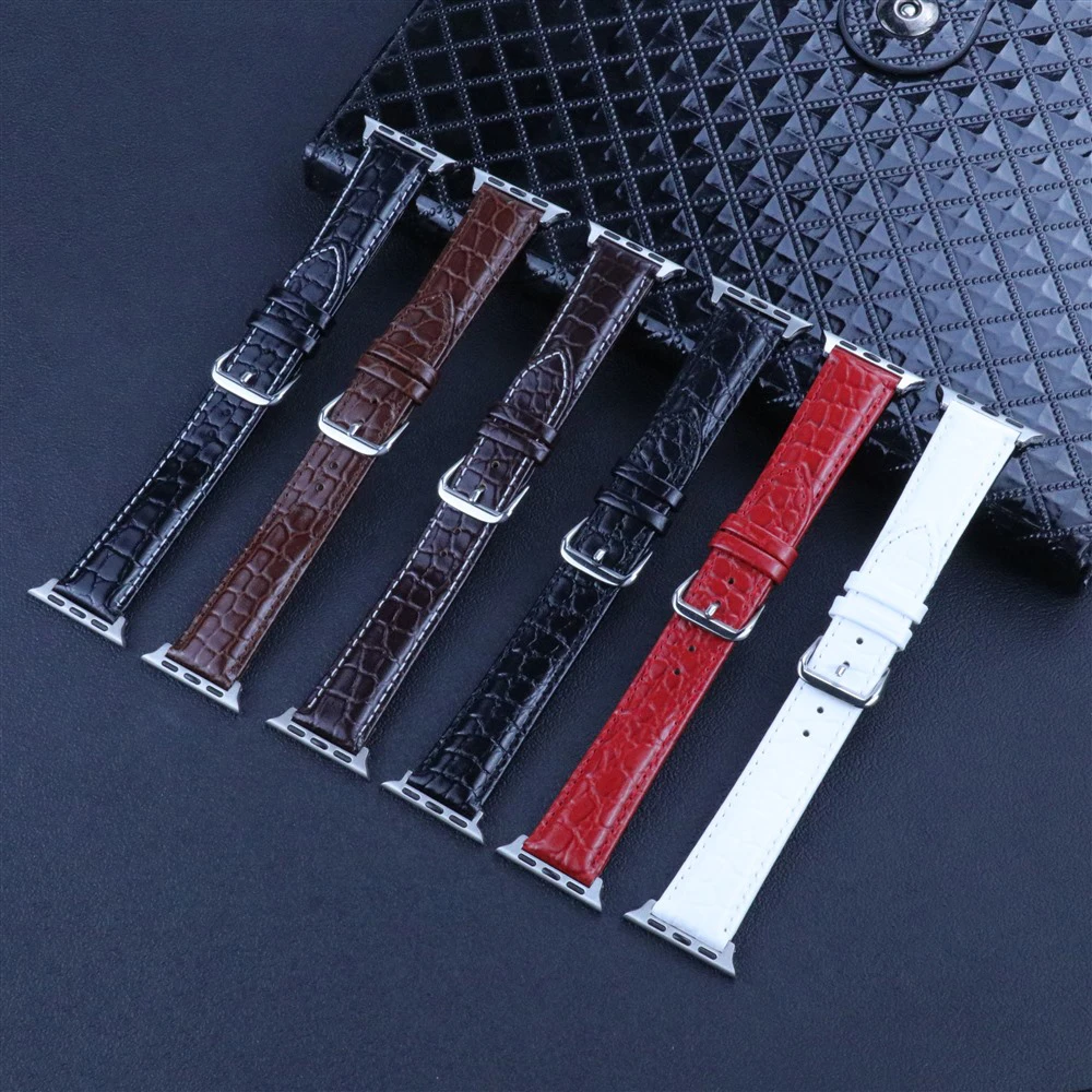 Genuine Leather Steel buckle Crocodile Pattern Watch strap for Apple Watch iwatch series7 6 5/4/3/2/1 38 40 41 mm 42 44 45mm