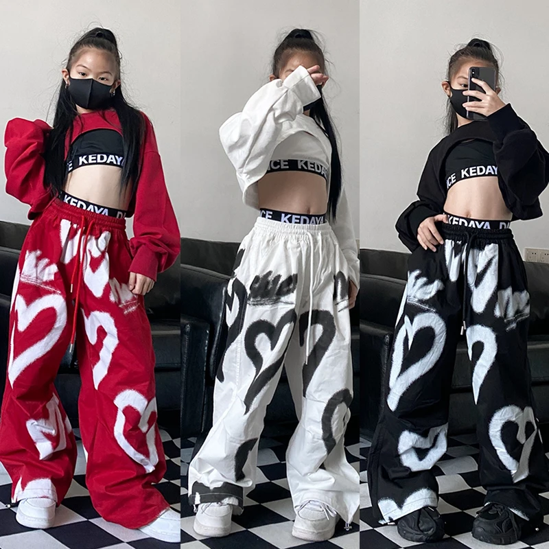 Ballroom Hip Hop Dance Costumes For Girls Hoodie Crop Tops Loose Pants Streetwear Kids Clothing Jazz Stage Wear DQS15454