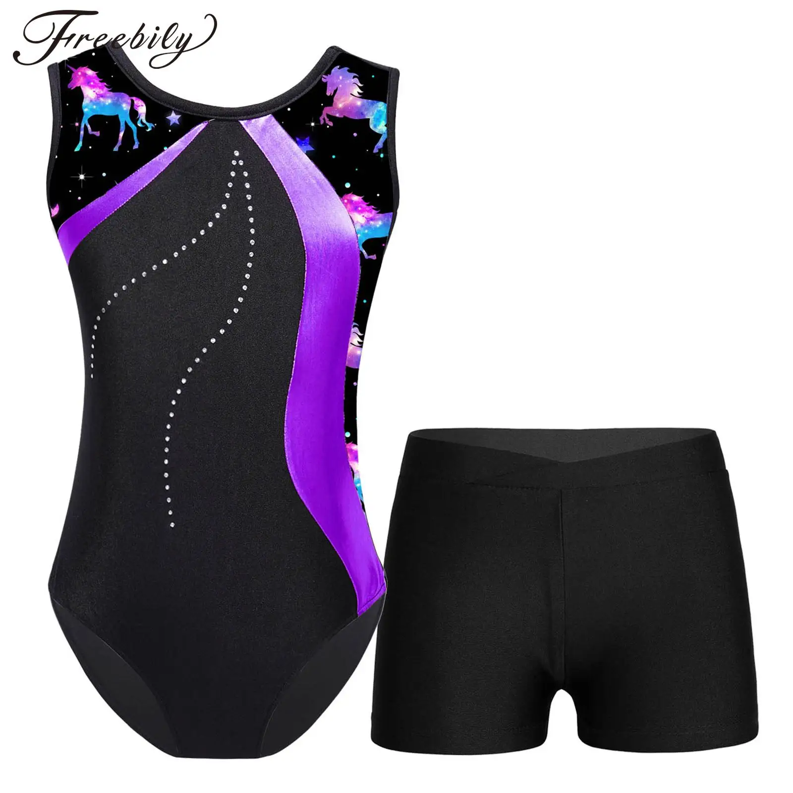 

Kids Girls Ballet Dance Leotard with Athletic Shorts Clothes Set for Unitards Biketards Gymnastics Stage Performance Competition